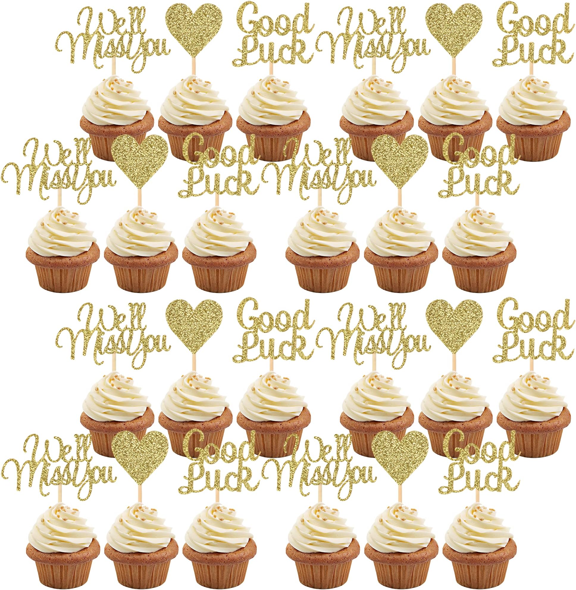 We'll Miss Your Decorations, 24 PCS We'll Miss You Cupcake Toppers, Perfect for Graduation Retirement Parties, Graduation Cake Decorations,Retirement Cake Toppers, Golden Cupcake Toppers