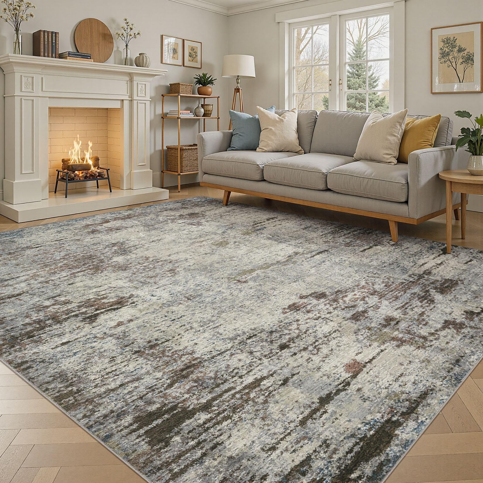 DMOYEST Living Room Rug, Modern, Washable, Short Pile, Non-Slip Back, Soft, Colour: Brown Rusts, Size: 240 x 340 cm Rugs for Bedroom, Dining Room, Office, Area