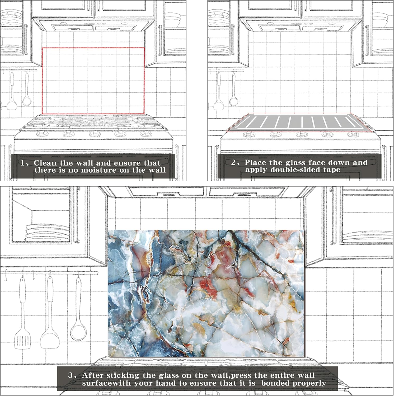 fzxwyishu Marble pattern,Tempered Glass Backsplash For Kitchen Behind Stove,Easy to Clean Kitchen Sink Cover Splash Guard, Home Kitchen Décor (30"x20"(76.2x50.8cm))