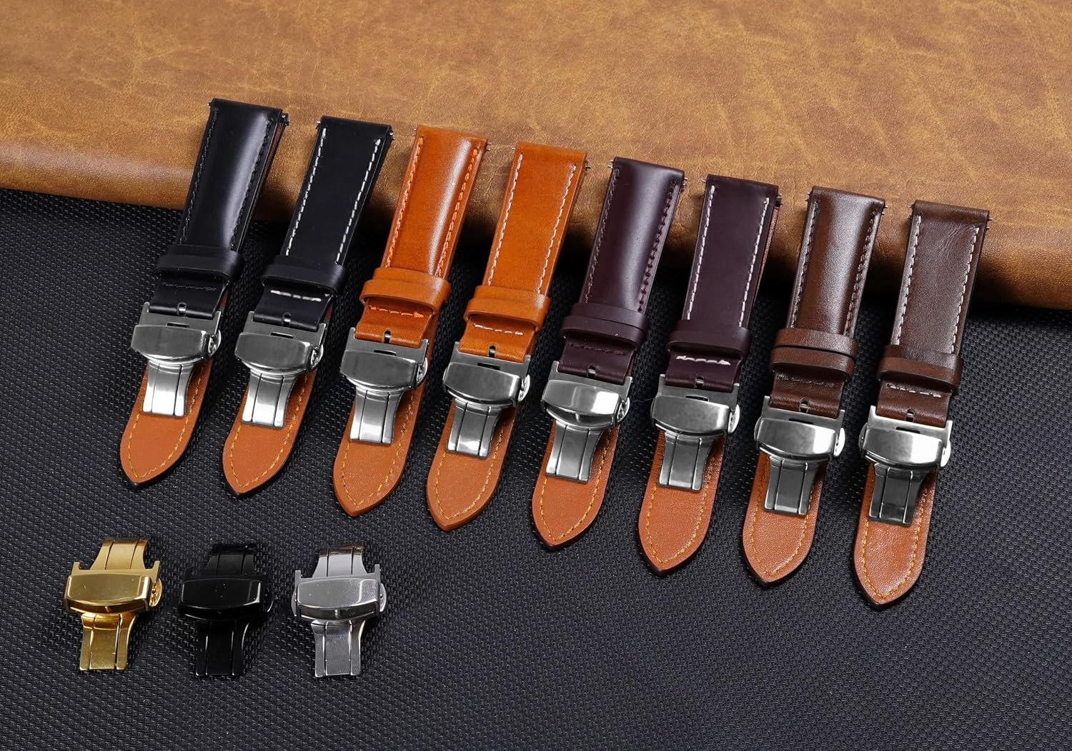 Deployment Clasp Vintage Leather Watch Band Quick Release Leather Strap For Men Women Handmade Extra Soft Watch Wrist Band Elegant Replacement Stainless Steel Strap Butterfly Buckle