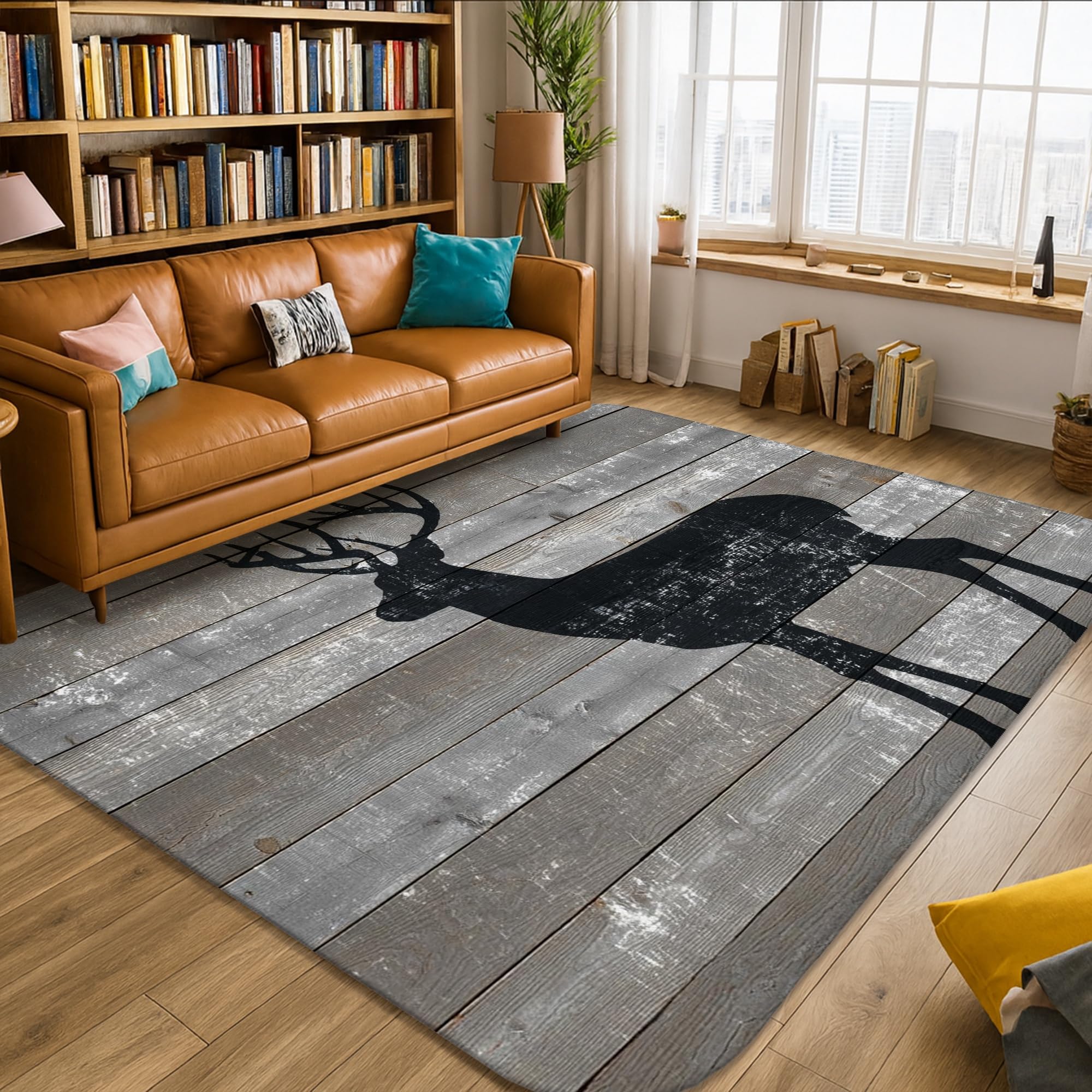 Tapis rustique éponge motif cerf anti-poussière pour grand couloir et salon