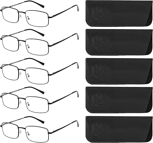 Yogo Vision Lentes de lectura para hombres y mujeres, lentes ligeros de ajuste estándar, estilo rectangular, filtro antirreflejo, 5 pares