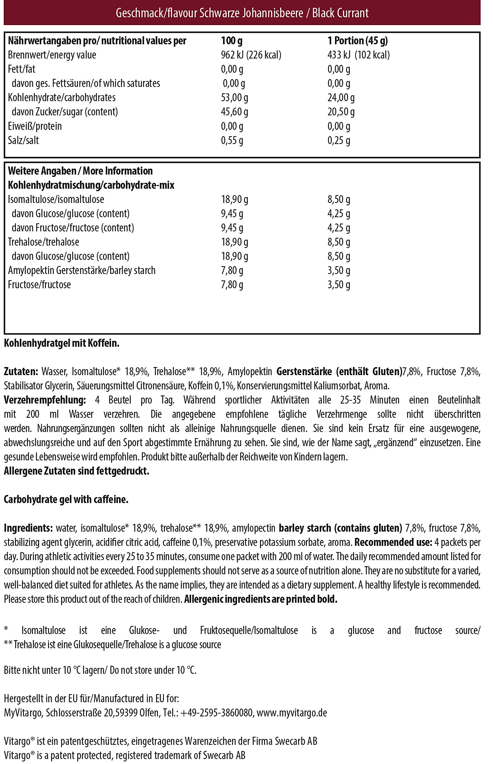 Vitargo Gel Box ohne Koffein (24 Einzeltüten pro Box a 45g) Schwarze Johannisbeere
