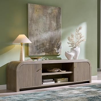 T4TREAM 70 Modern Fluted TV Stand with Storage, Alder Grey