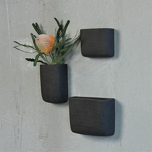 Juego de 3 piezas de florero de bolsillo de pared gris de cerámica  Flores decorativas colgantes