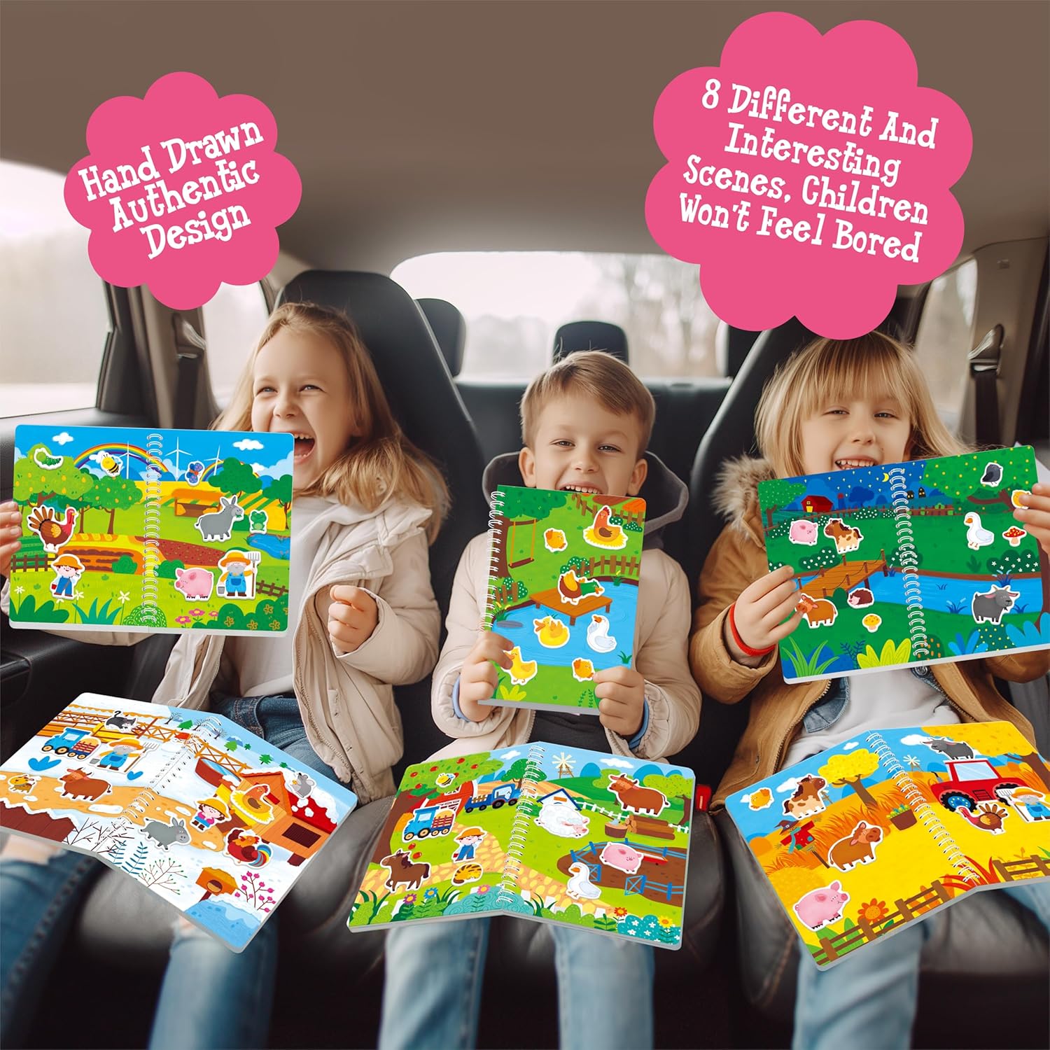 Reusable Jelly Sticker Book, 58 Farm Animals Thick Jelly Stickers Waterproof Gel Cling Decals Farm Themed Busy Book Hands-on Activity Travel Game Educational Learning Toys for Toddlers, Kids