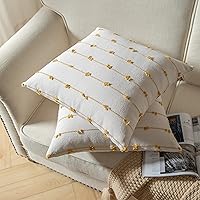 Vista 4 de Caflife Juego de 2 fundas de almohada bohemias de 18 x 18 pulgadas, color beige y amarillo, fundas de almohada decorativas modernas de granja