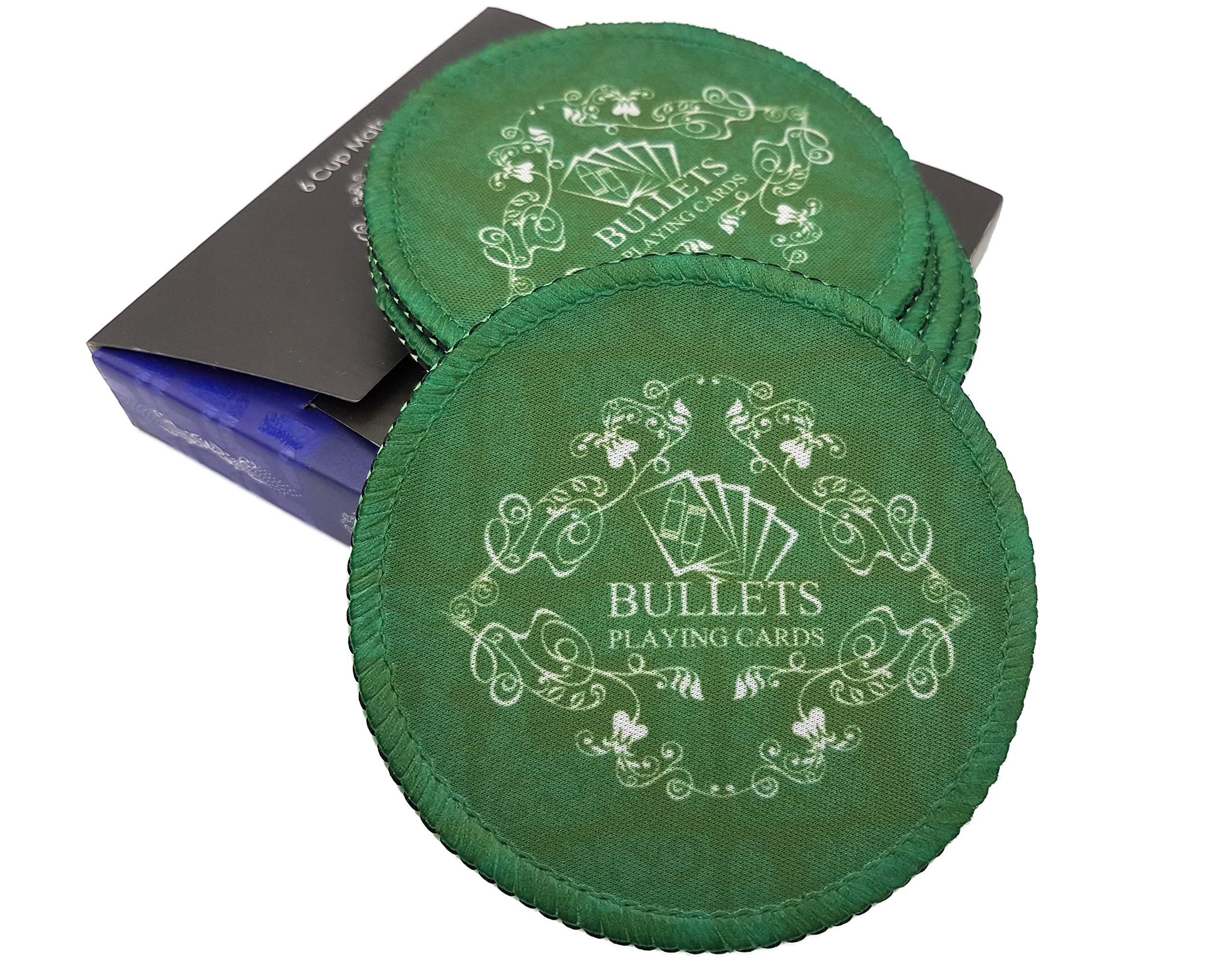 Bullets Playing Cards, Zestaw 6 podstawek pod napoje w stylu pokera, trwałe pokrywki do piwa, podstawki pod napoje, podkładki pod piwo, podkładki do whisky, podstawki na stół do pokera, kolor zielony