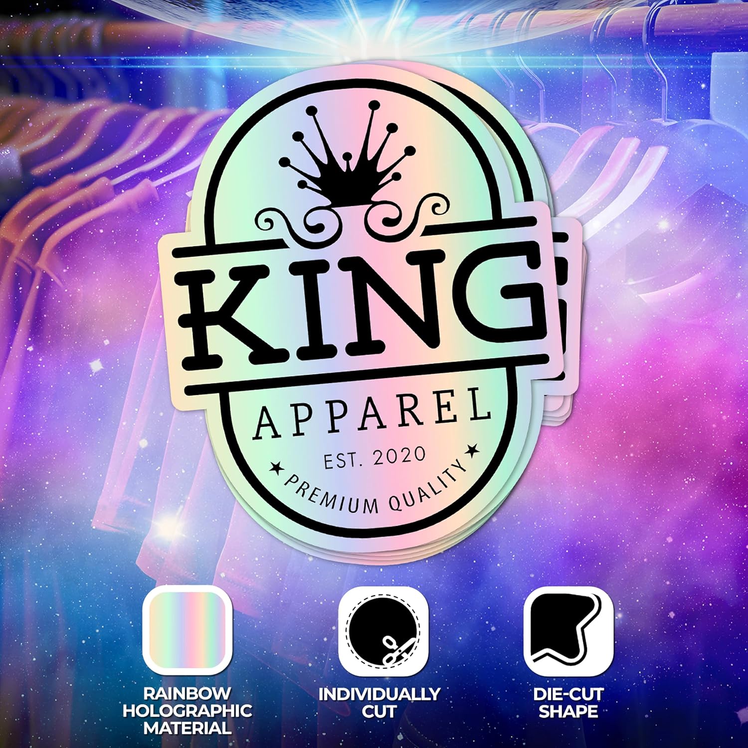 Custom Holographic Stickers — Custom Personalized Stickers for Business Logo — Rainbow Film Individually Cut Labels (Die-Cut)