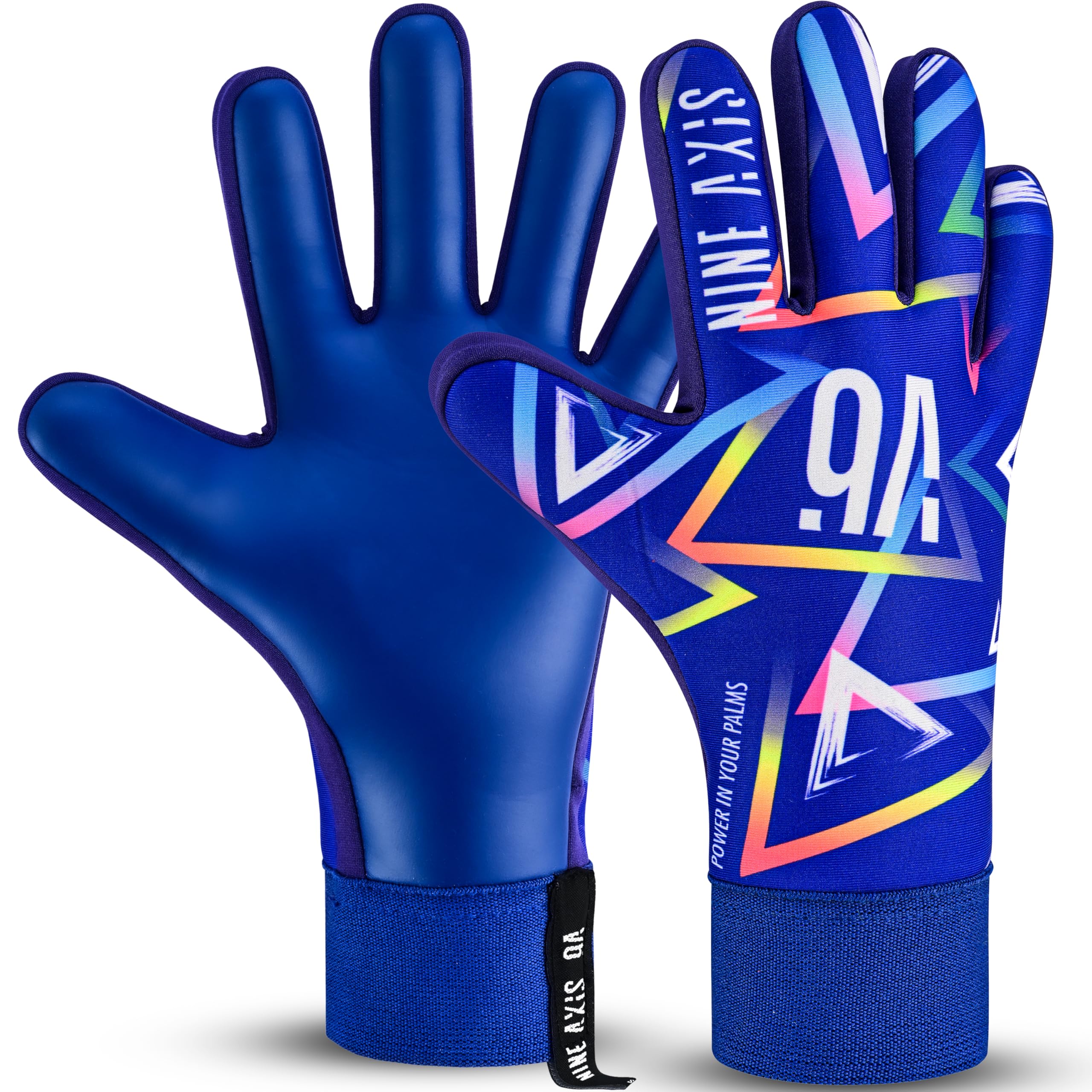 NINE AXIS Football Goalkeeper Gloves for Kids & Youth Children Soccer Goalie Gloves with Strong Grip Palms (Blue, Size 6 Suitable for 13 to 15 Years Old)