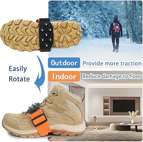 Miniatura 6 de Tacos de hielo de suela media para zapatos y botas, crampón antideslizante con 7 tacos de tungsteno, correas ajustables para un agarre seguro,