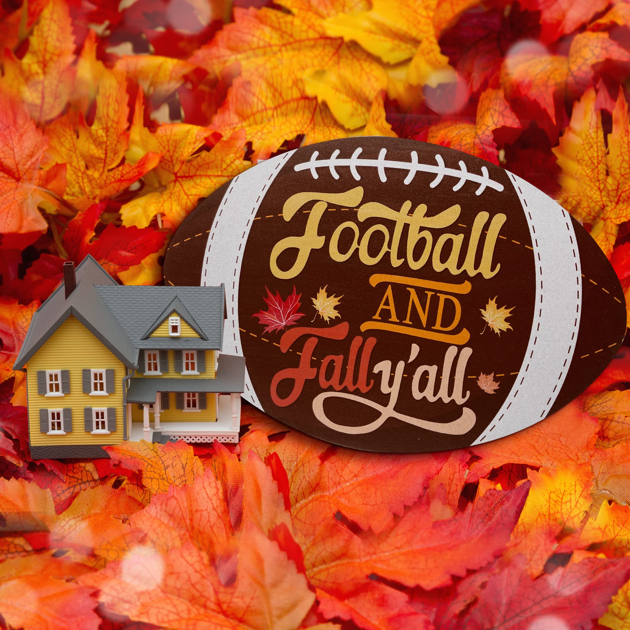 Fsdva Faith Family Football Wood Sign Farmhouse Wall Decor Fall Door Hanging 12\"x12\" Round Rustic Decor Autumn Porch Decor For Home Living Room Front Door Garden Harvest Thanksgiving
