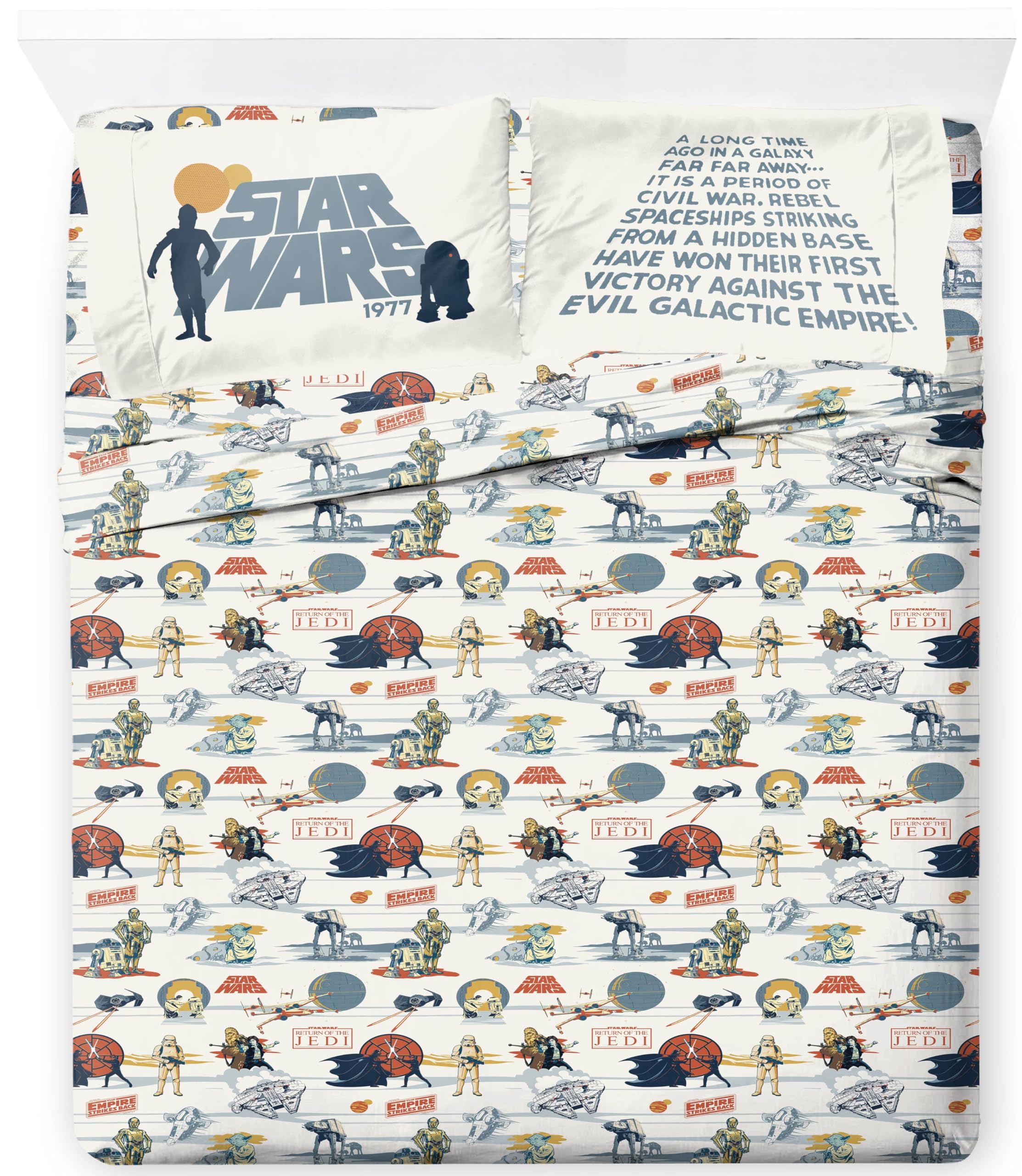 Jay Franco Kids Sheet Set with Fitted, Flat Sheets & Pillow Cover - Ultra-Soft Bedding with Pillowcase for Room Decor, Beige - Star Wars, 4 Piece Full