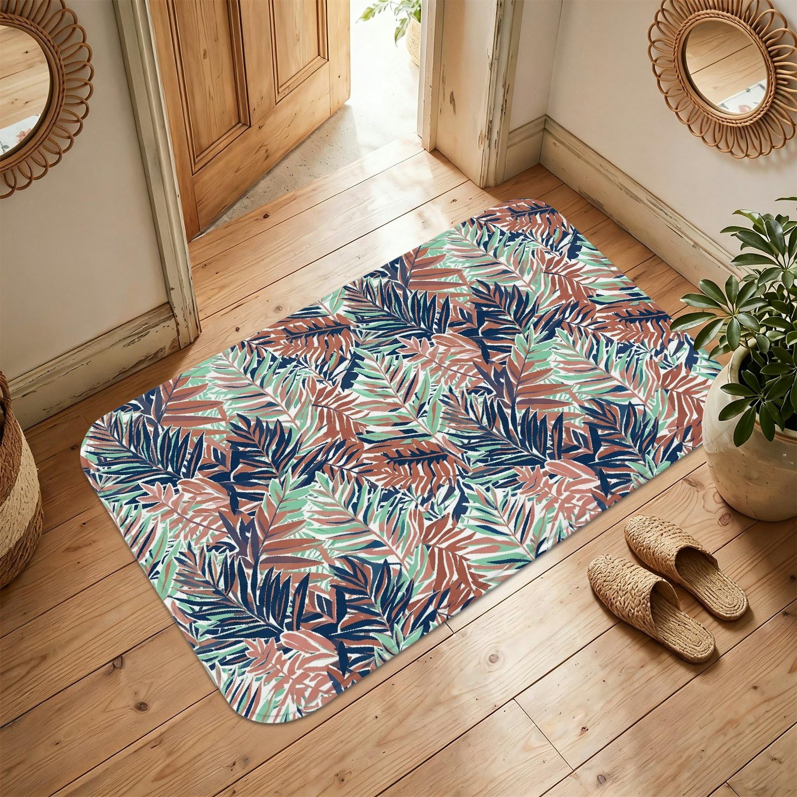 Tapis de feuilles tropicales de palmiers vert buanderie entrée 90x150