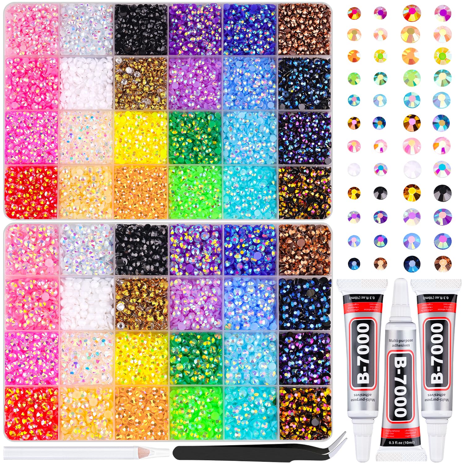 Photo 1 of 2 Boxes Jelly Rhinestones for Bedazzling, 24500Pcs 4mm&5mm Multicolor Flatback Resin Gems for Crafting, Bedazzler Kit with 3Pcs 10ml B7000 Jewelry Glue for DIY Crafts Tumblers Fabric Decor Nail Art