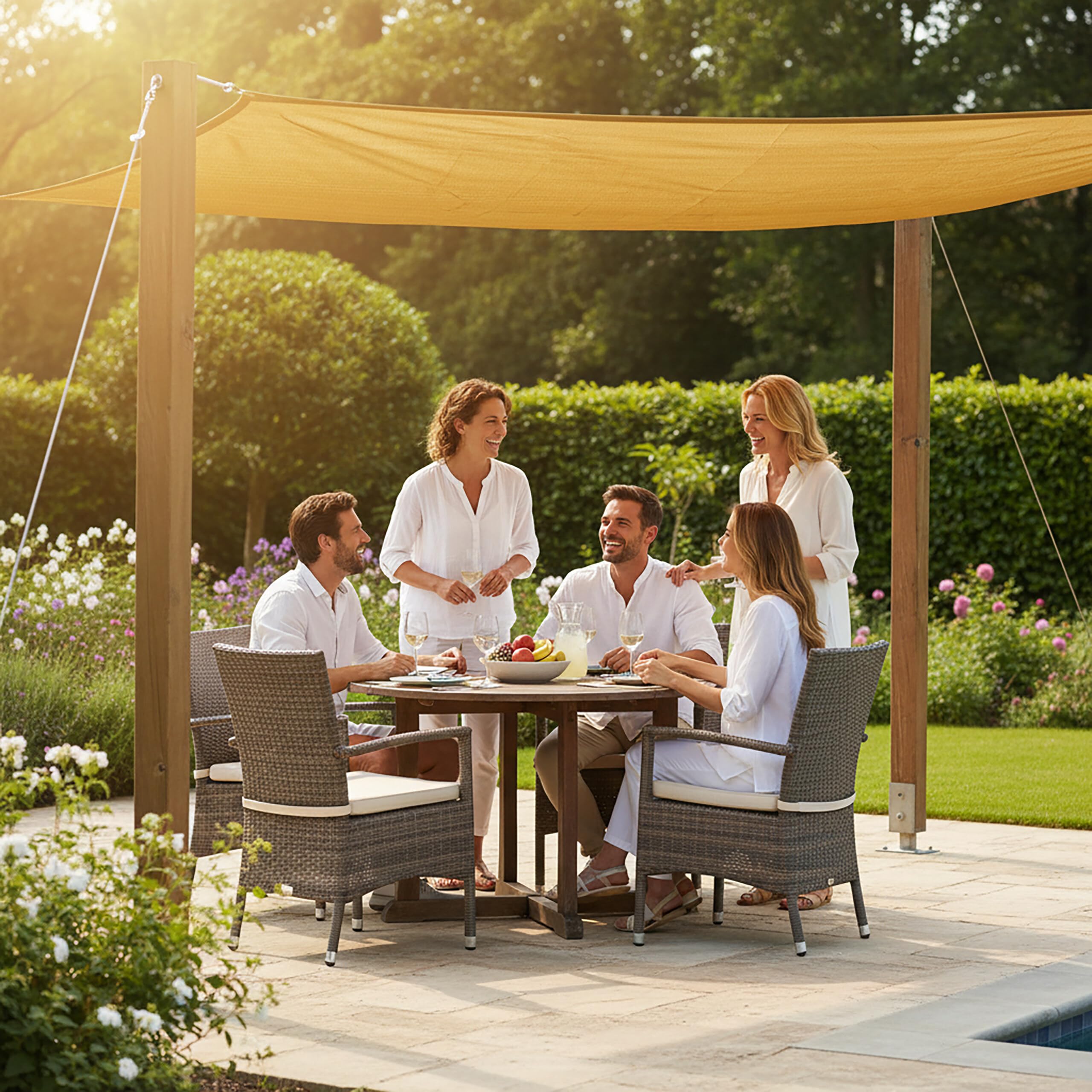 Relaxdays Vela Parasole, 4x5 m, HDPE, Traspirante, Giardino e Balcone, con Occhielli e Cavi, Rettangolare, Sabbia