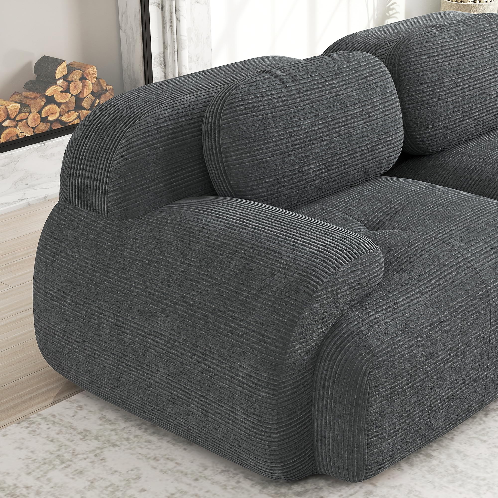 Divano angolare modulare senza montaggio, ergonomico e adatto agli animali domestici, in tessuto a coste con braccioli extra larghi, imbottitura 32D altamente elastica per soggiorno e camera