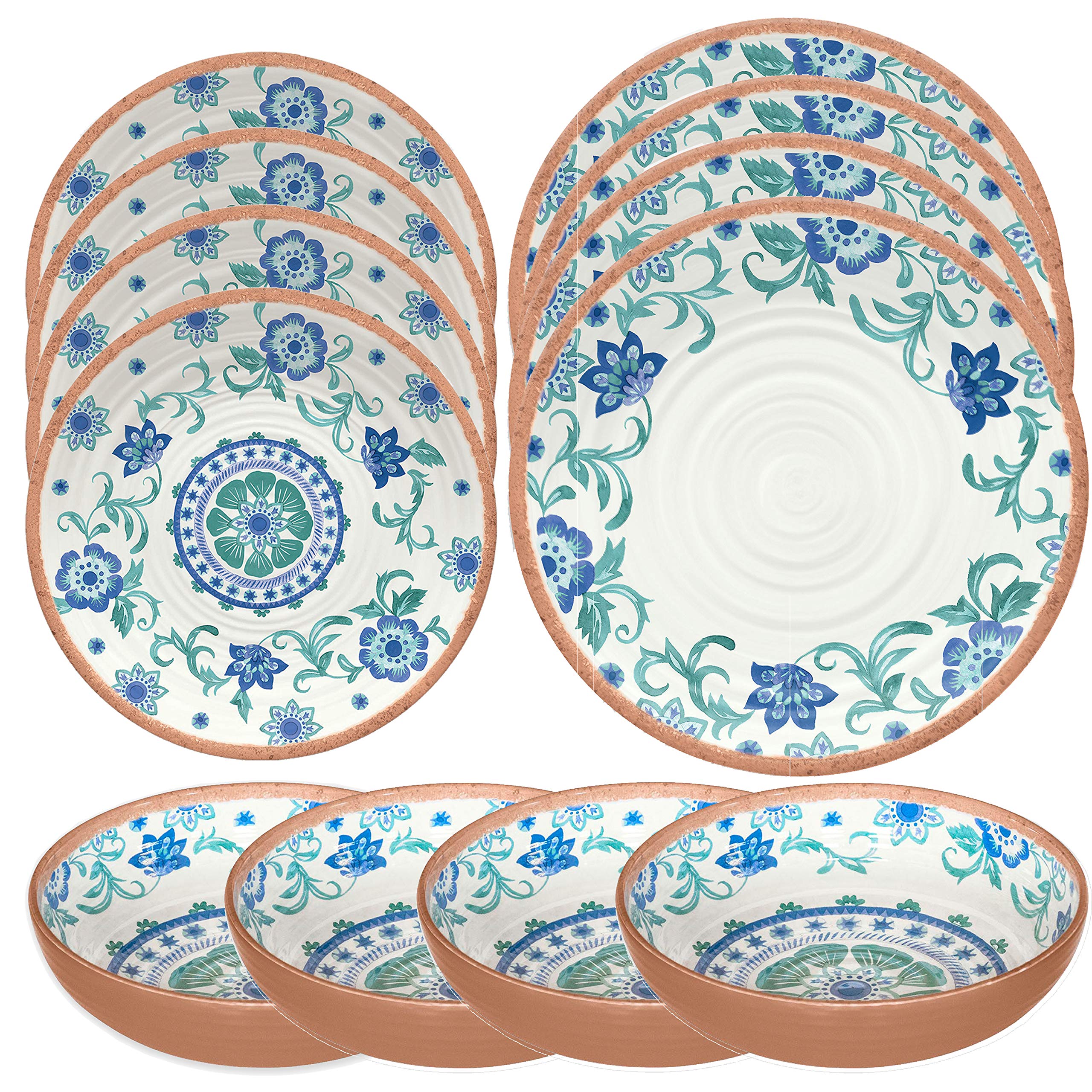 Turquoise Floral Melamine/Plastic Outdoor/BBQ/Picnic - 6 Piece - Dinnerware Set (12) — image 1