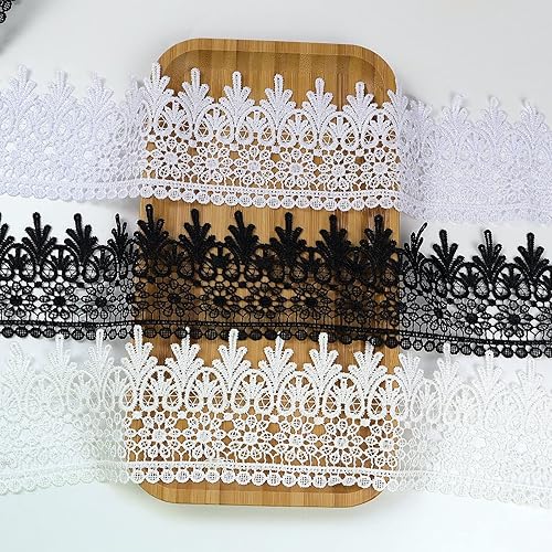 Miniatura 4 de Cinta de encaje negro de 11 yardas de ancho, borde bordado, para costura, manualidades, boda, apliques, decoración del hogar