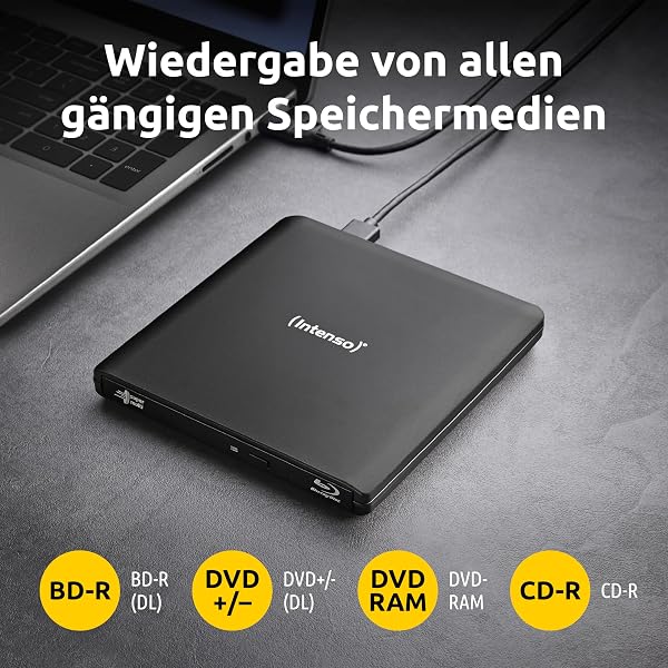 Intenso Lecteur Blu-Ray Externe Graveur Externe EOD 500BD Slim USB 3.2 pour Ordinateur Portable Bureau PC iMac MacBook Windows MacOS + Logiciel de Gravure Gratuit Ashampoo Burning Studio Noir - 3