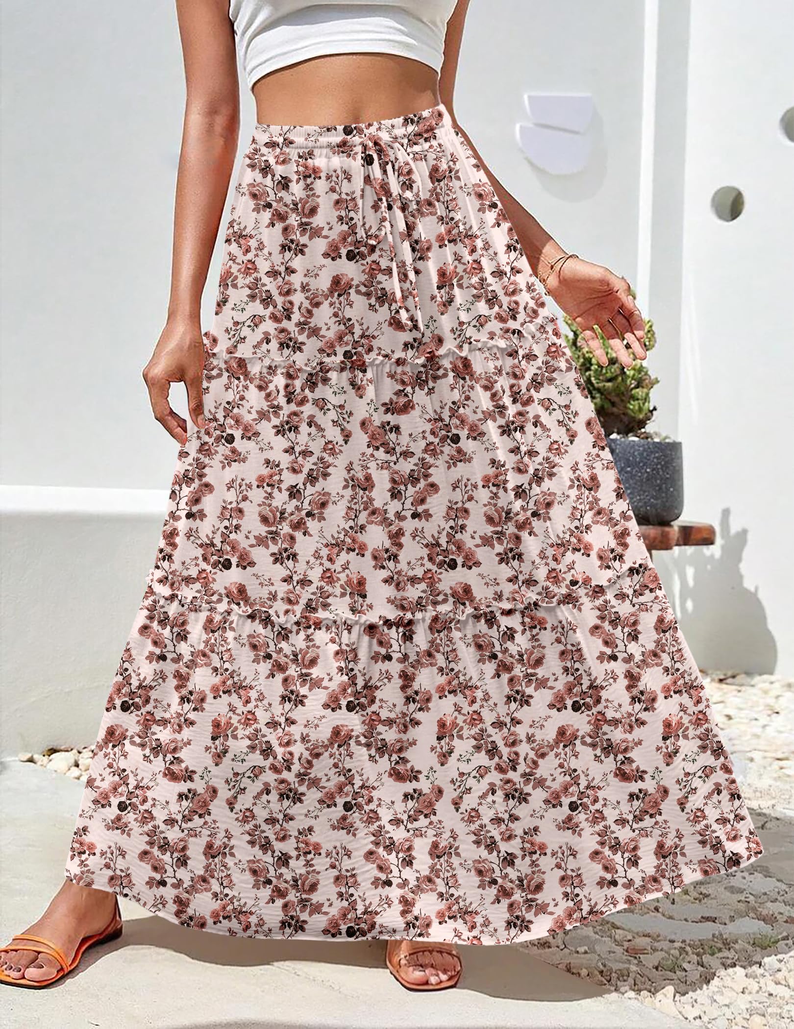 HOTOUCH Gonne da donna elegante maxi gonna elastica a vita alta gonna lunga con tasche casual estate una linea gonne per le donne UK Boho vacanza spiaggia gonna