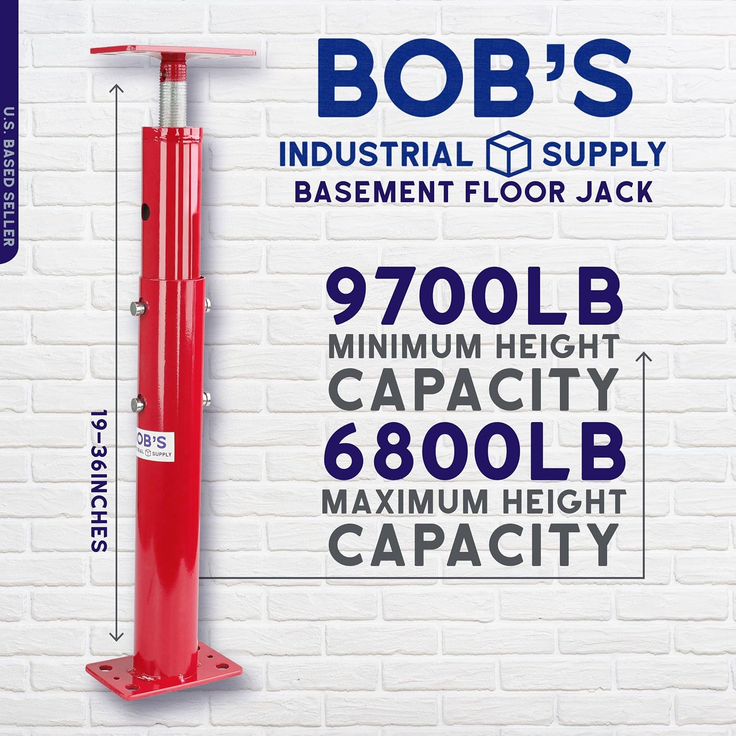 BISupply Basement Floor Jack 19” - 36” Adjustable Support Beam House Jack Post - Floor Lifting Joist Beam Brace for Cellar Ceiling 9700 lbs Max Capacity Screw Pole Jack