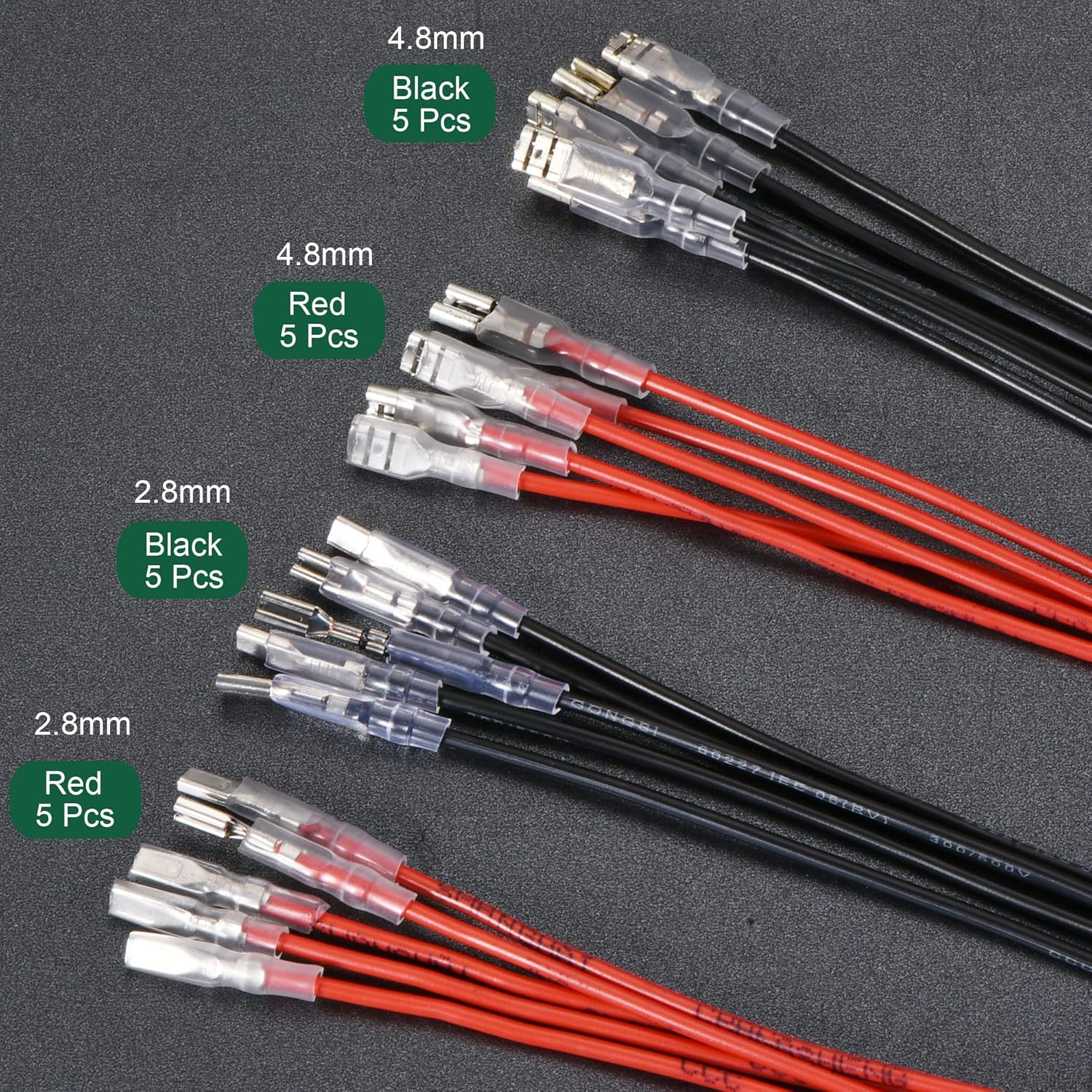 Generic Female Spade Crimp Terminal 2.8mm 4.8mm with Insulating Sleeve 20cm 20 AWG Wire Red Black Assortment Kit for Lamp Switch, Set of 5