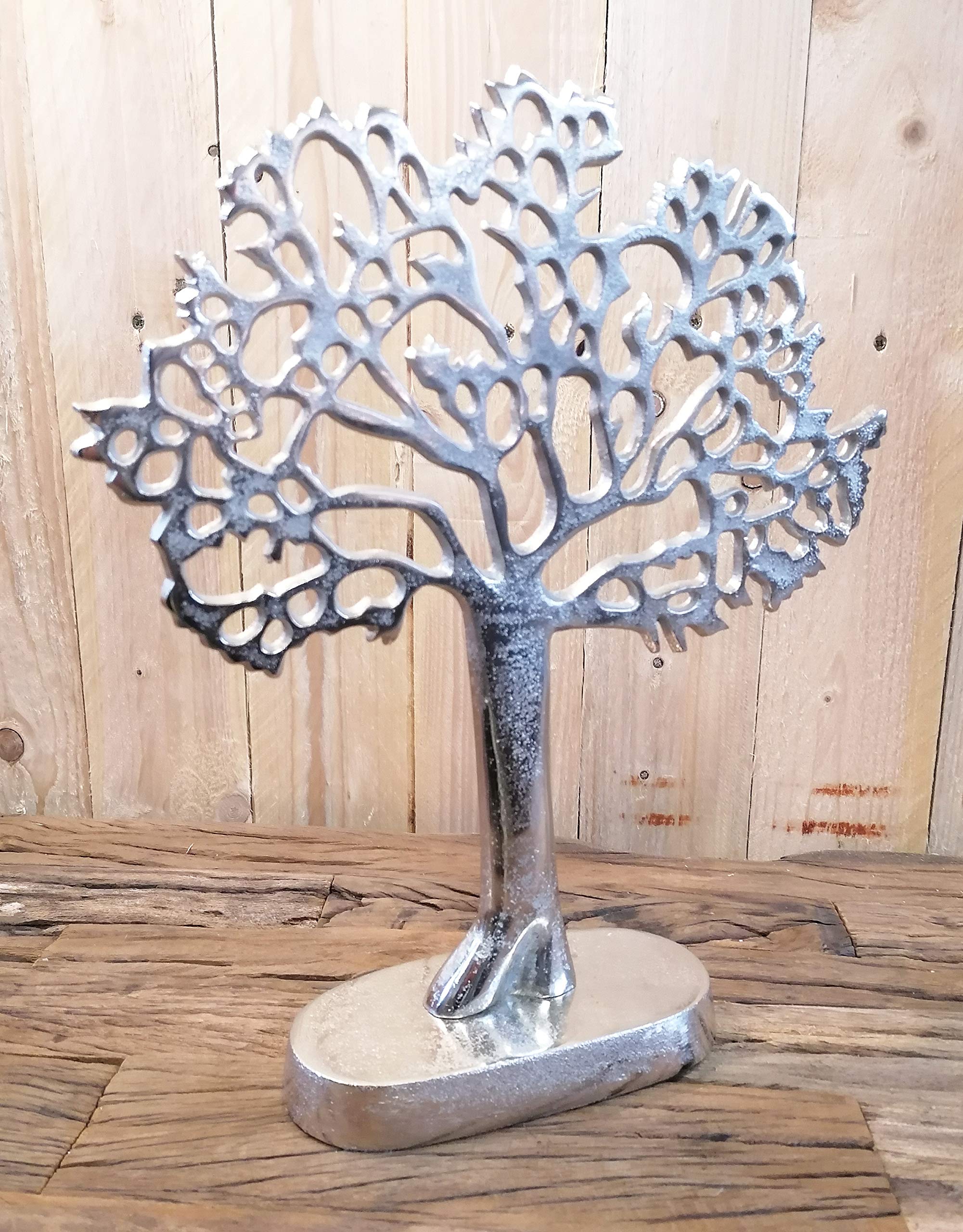 MichaelNoll Schmuckbaum Schmuckständer Schmuckhalter Lebensbaum Dekobaum Aluminium (Metall) Silber - Baum für Ringe, Ketten und Armbänder - 36 cm