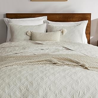 WDCOZY 100% Cotton Oversized King Quilt Set - Beige California Cal King Size Soft Lightweight Modern Bedspread, Farmhouse Country Rustic Coverlet, Textured Like Linen, Shabby Chic Bedding