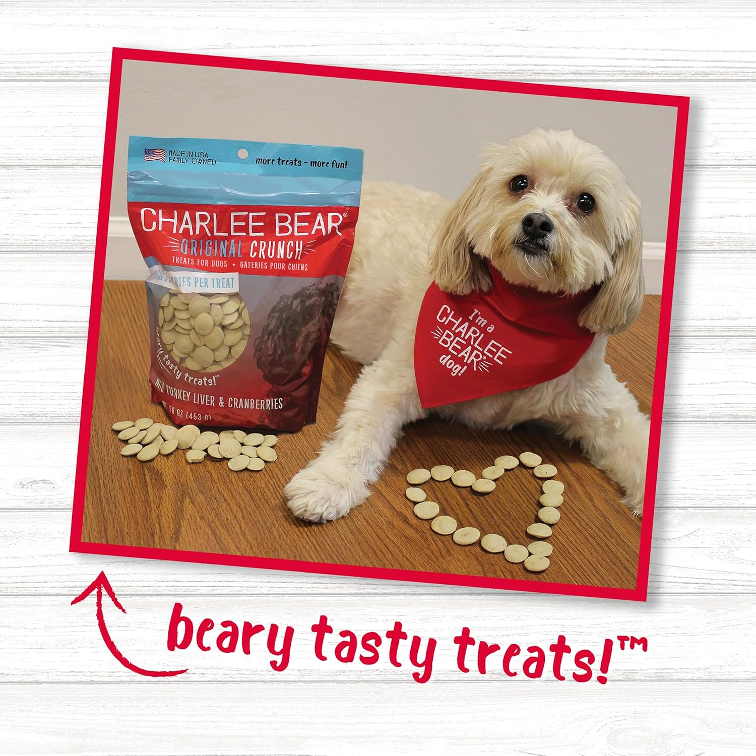 Charlee Bear Dog Training Treats for Small, Medium, or Large Pups, Crunchy Low Cal Dog Snack for Puppy Training, Made in USA (Turkey Liver & Cranberry) 16oz, 4 Pack