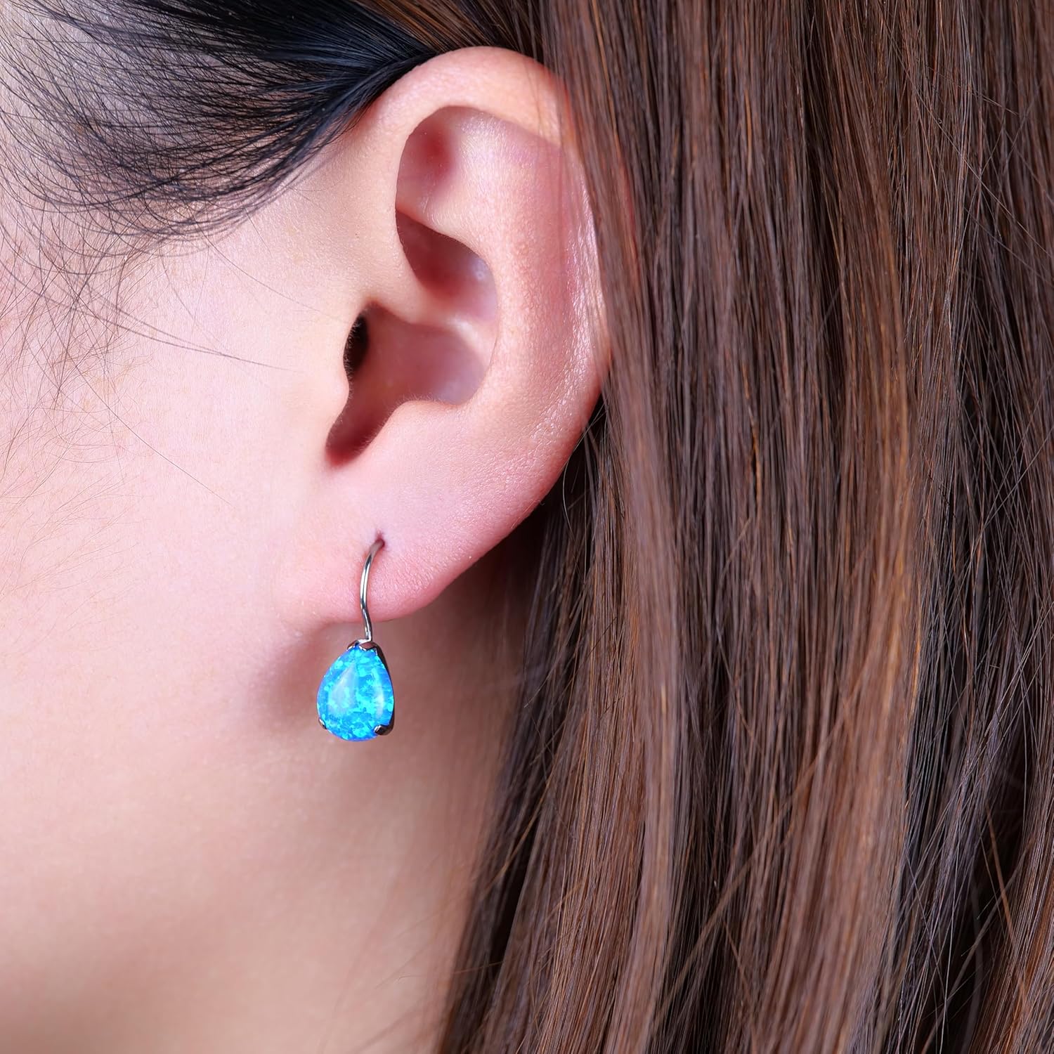 Limerencia Hypoallergenic Pure Titanium Cubic Zirconia Dangle Hoop Earrings, Water drops CZ/Opal Lightweight Drop Earrings for Sensitive Ears Women