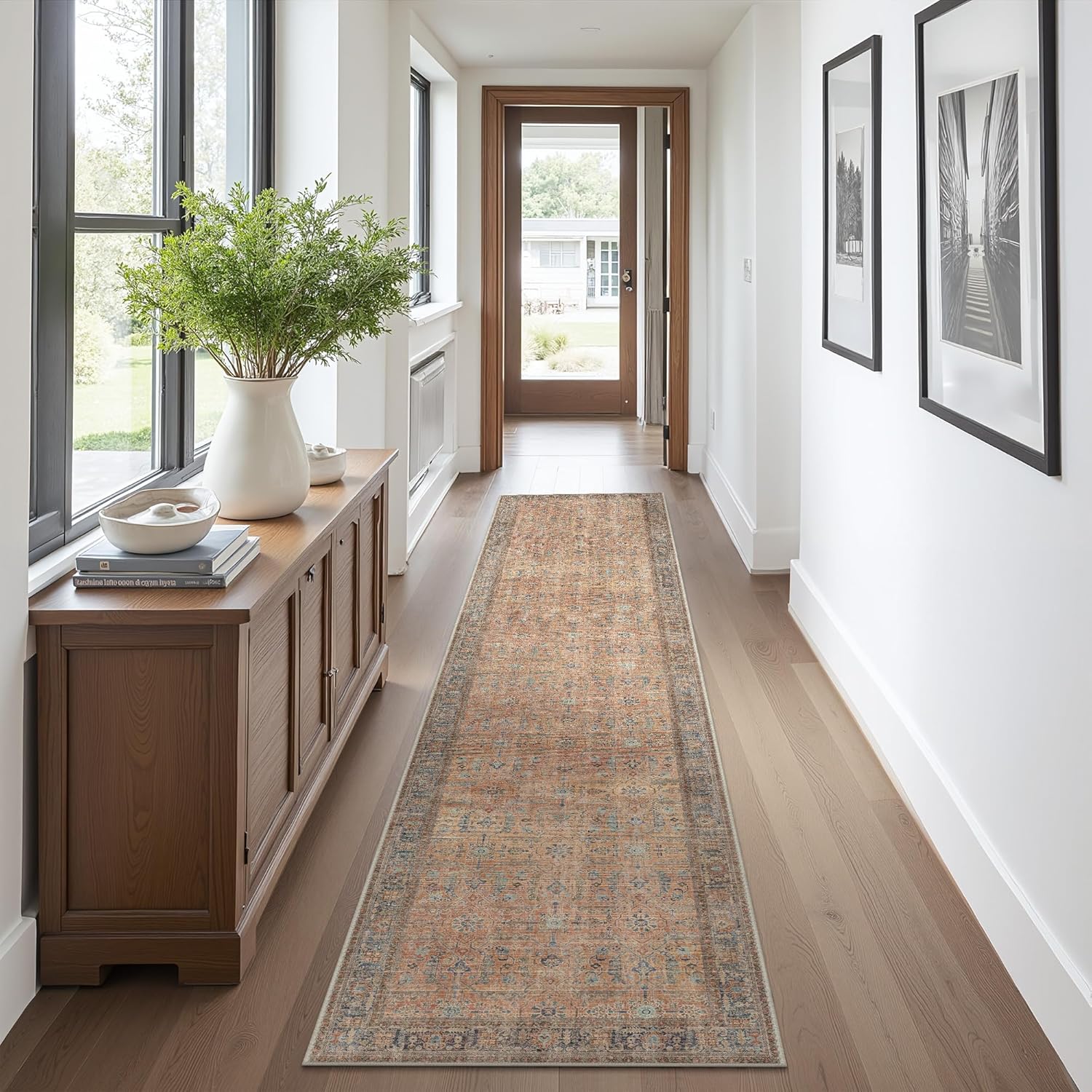 GENIMO 2x10 Runner Rug Non Slip, Machine Washable Rug Runners for Hallways, Vintage Oriental Farmhouse Kitchen Runner, Ultra-Thin Lightweight Carpet Runners for Entryway, Bedroom, Corridor, Brown