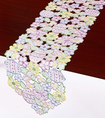 Miniatura 5 de Camino de mesa floral de huevos de Pascua de 13 x 54 pulgadas, huevos bordados con estampado floral y bufanda de tocador de mariposa para el hogar,