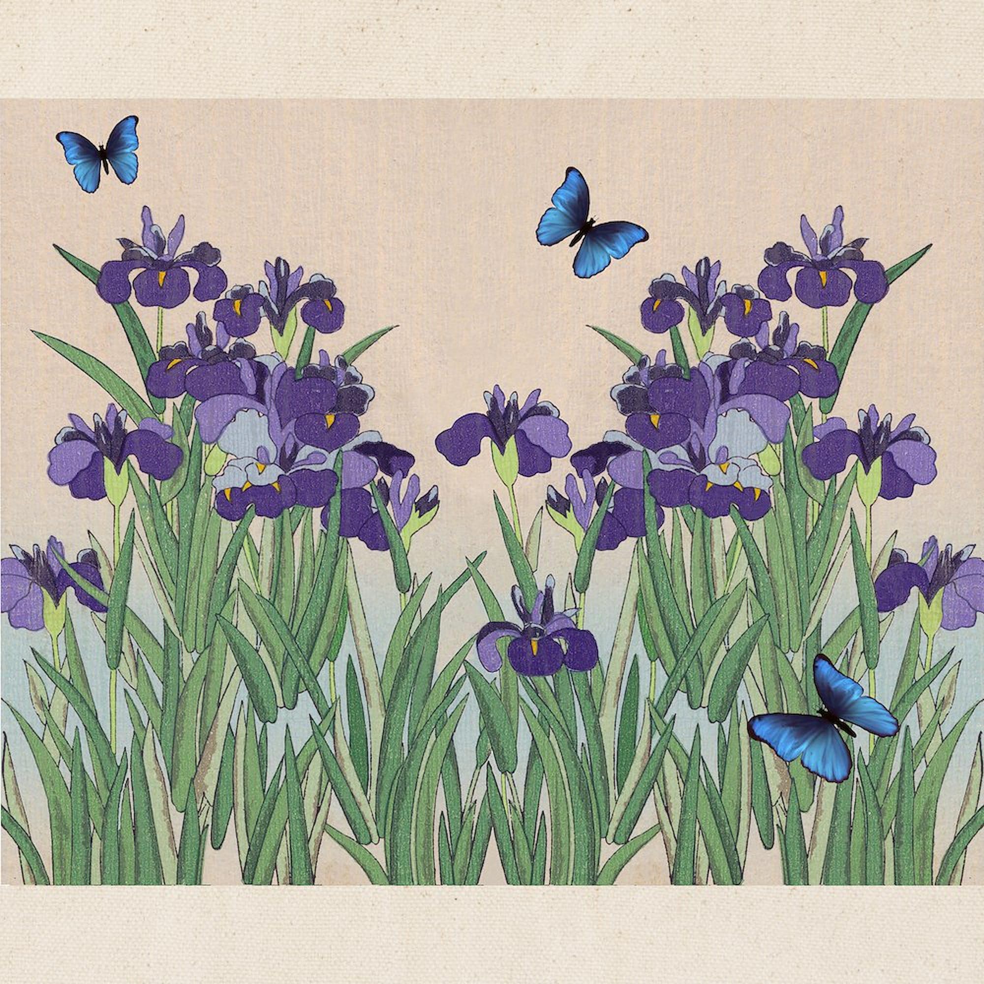 CafePress Japanese Iris & Butterflies Tote Bag Reusable Natural Beige Canvas Shopping Bag