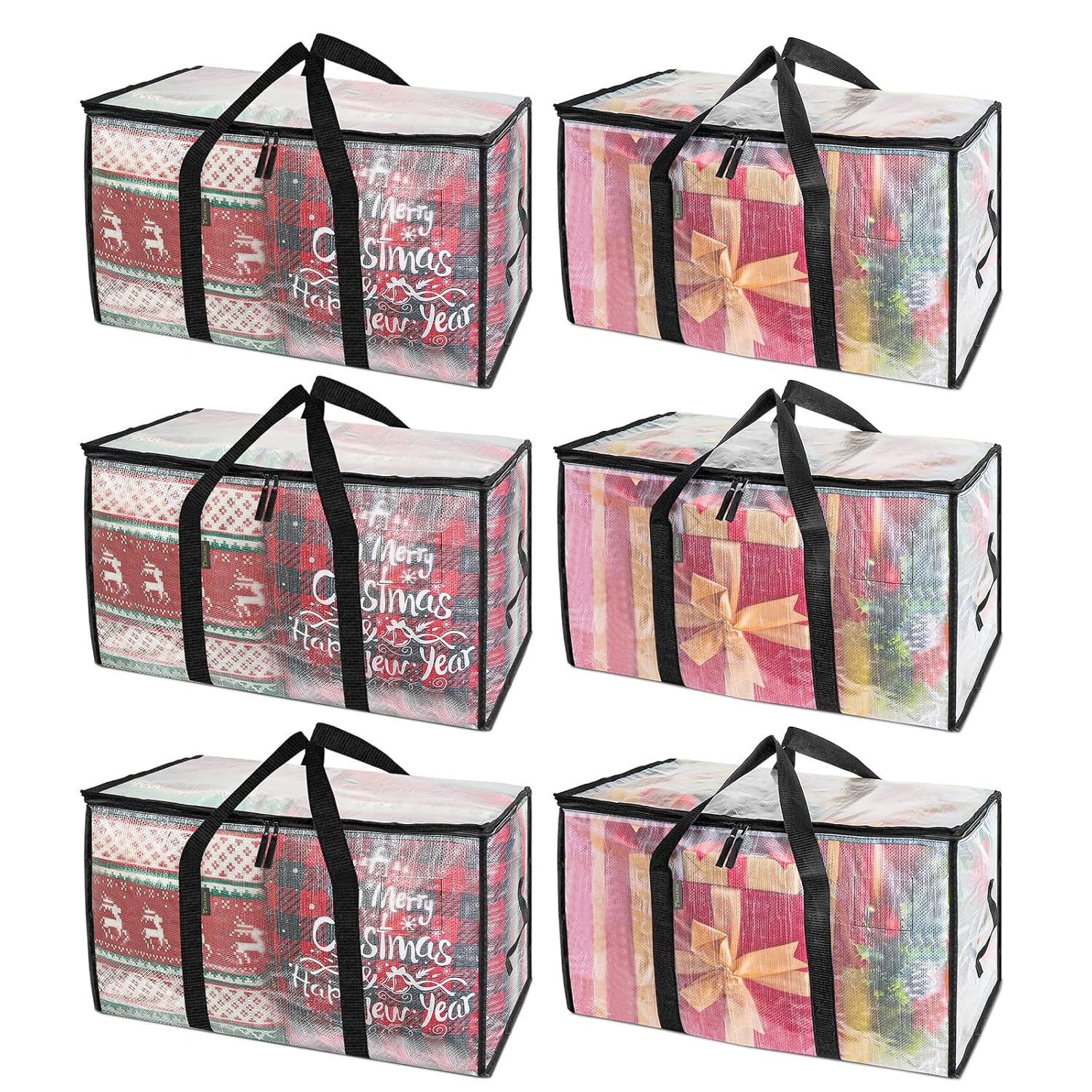 BALEINE 6-Pack Oversized Moving Bags with Reinforced Handles Heavy-Duty Storage Tote for Clothes Moving Supplies Clear 6-Pack
