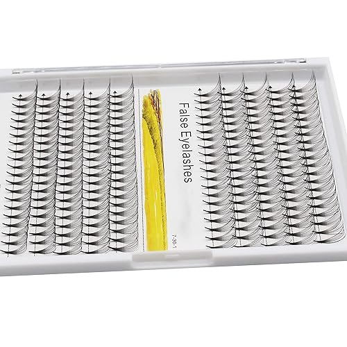 Miniatura 4 de -10Rows Pro Injerto de tallo largo 14D natural largo negro suave y ligero, pestañas postizas individuales en racimo de abanicos anchos prefabricadas