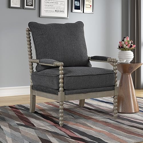 Miniatura 2 de Best Master Furniture Hanako - Silla de transición con brazos de madera acolchados, carbón y gris antiguo