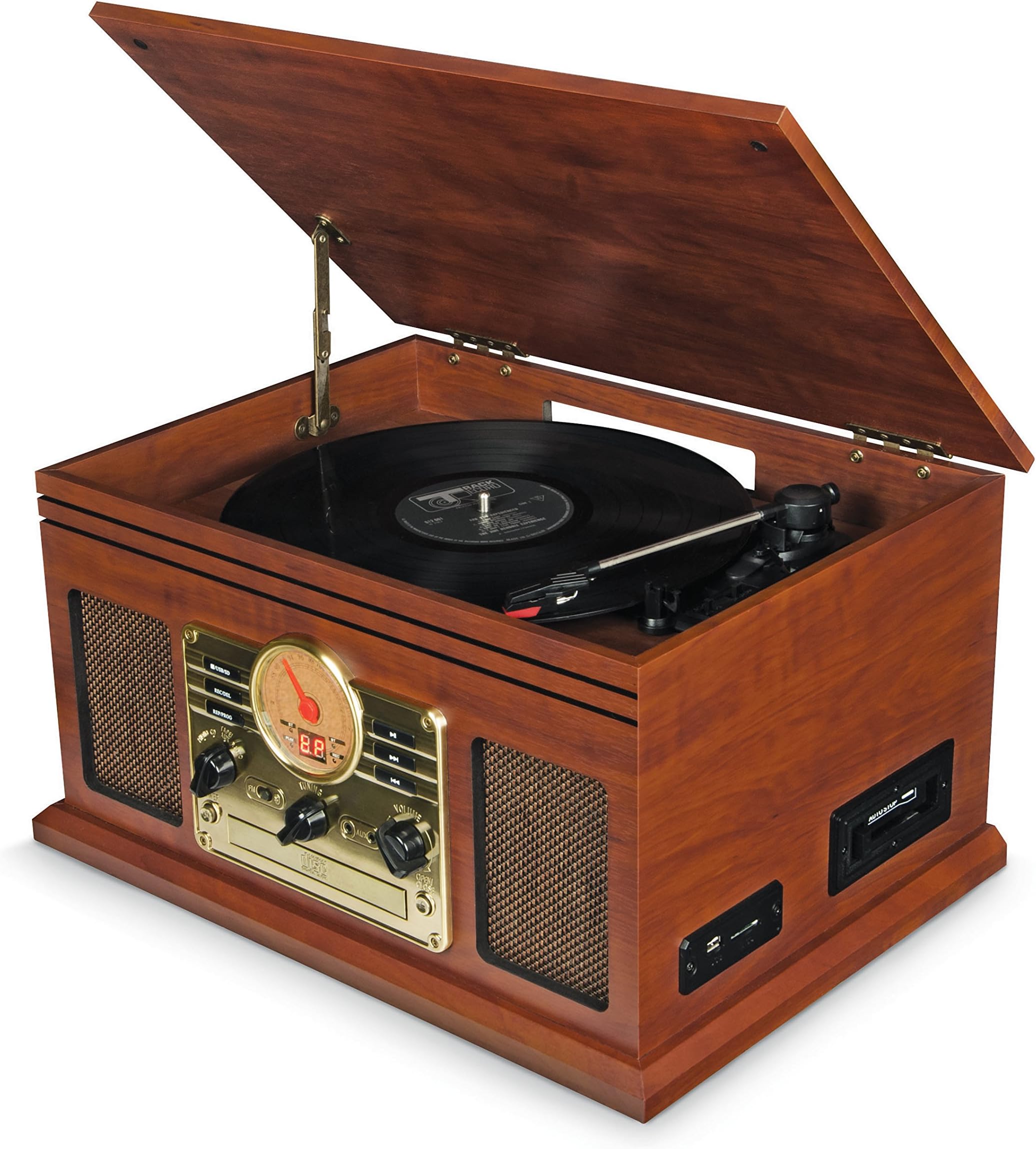 Record Player Vinyl Turntable with Speakers – USB MP3 Playback/Bluetooth/FM Radio/CD & Cassette Player/Vinyl LP Records/SD Card Reader