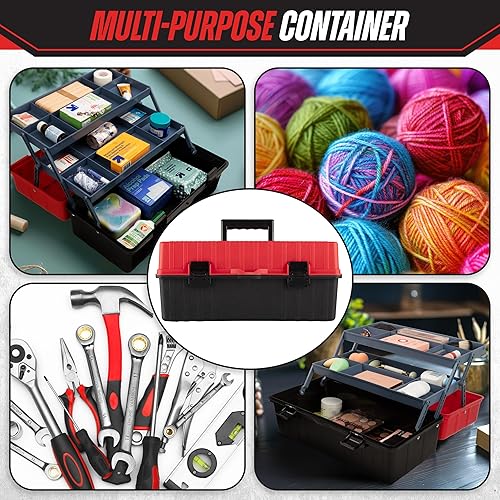 Miniatura 4 de Stalwart - Caja organizadora de herramientas de plástico, caja de herramientas portátil de 3 niveles de 15.94 pulgadas o caja de aparejos con asa