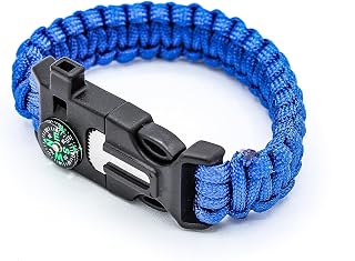 Survival Bracelet and Multitool - Mini Compass, Emergency Whistle, Cord Sheer, and Flint - Tactical, Outdoors, Emergency, & Camping