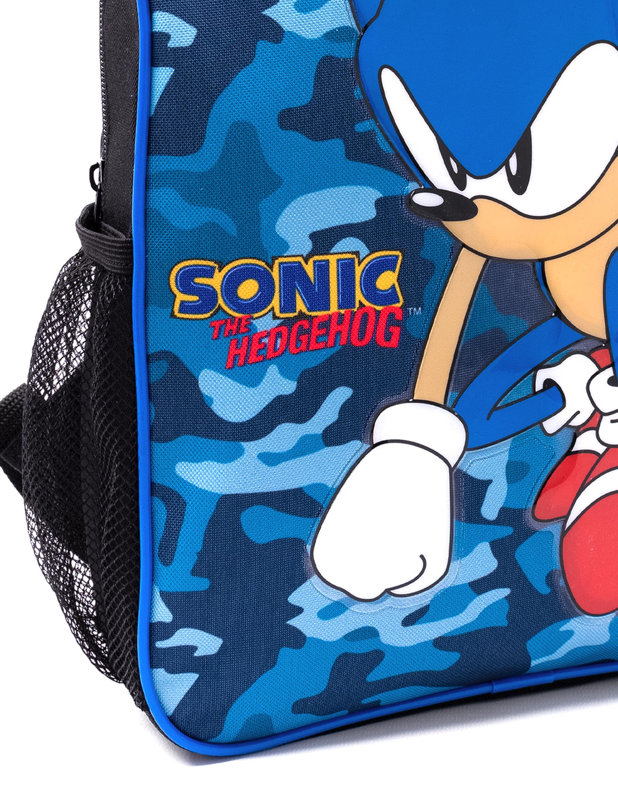 Sonic The Hedgehog Mochila para niños, diseño de camuflaje azul marino, estuche para lápices, botella de agua, mercancía de juego