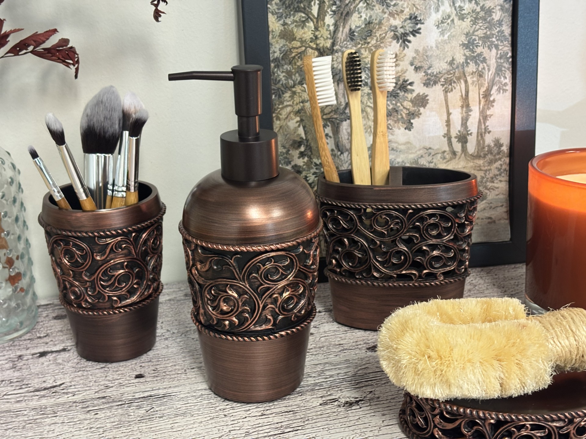 Amazon.com: Essentra Home 4-Piece Bronze Bathroom Accessory Set