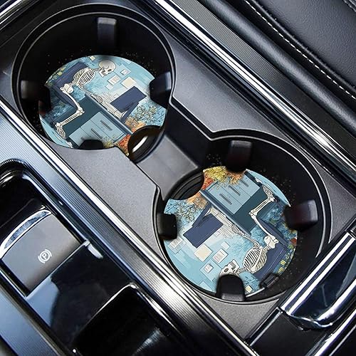 Vista 22 de WOCOCN Posavasos para automóvil, 2.75 pulgadas, antideslizantes y absorbentes, bonitos accesorios de decoración para portavasos de automóvil, Azul