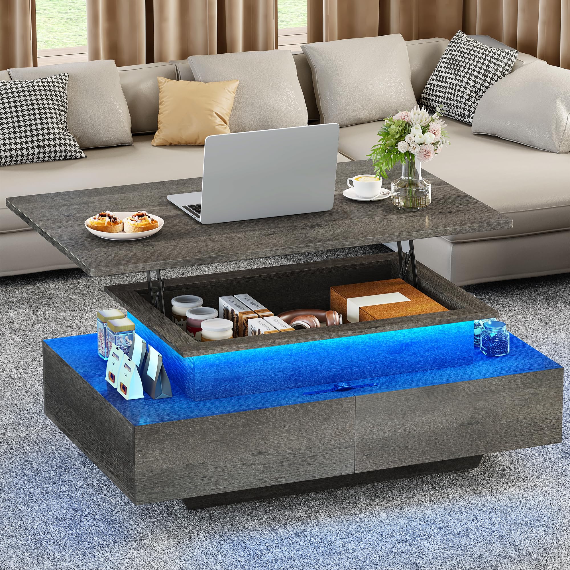 Snapklik.com : YITAHOME Lift Top LED Coffee Tables For Living Room ...