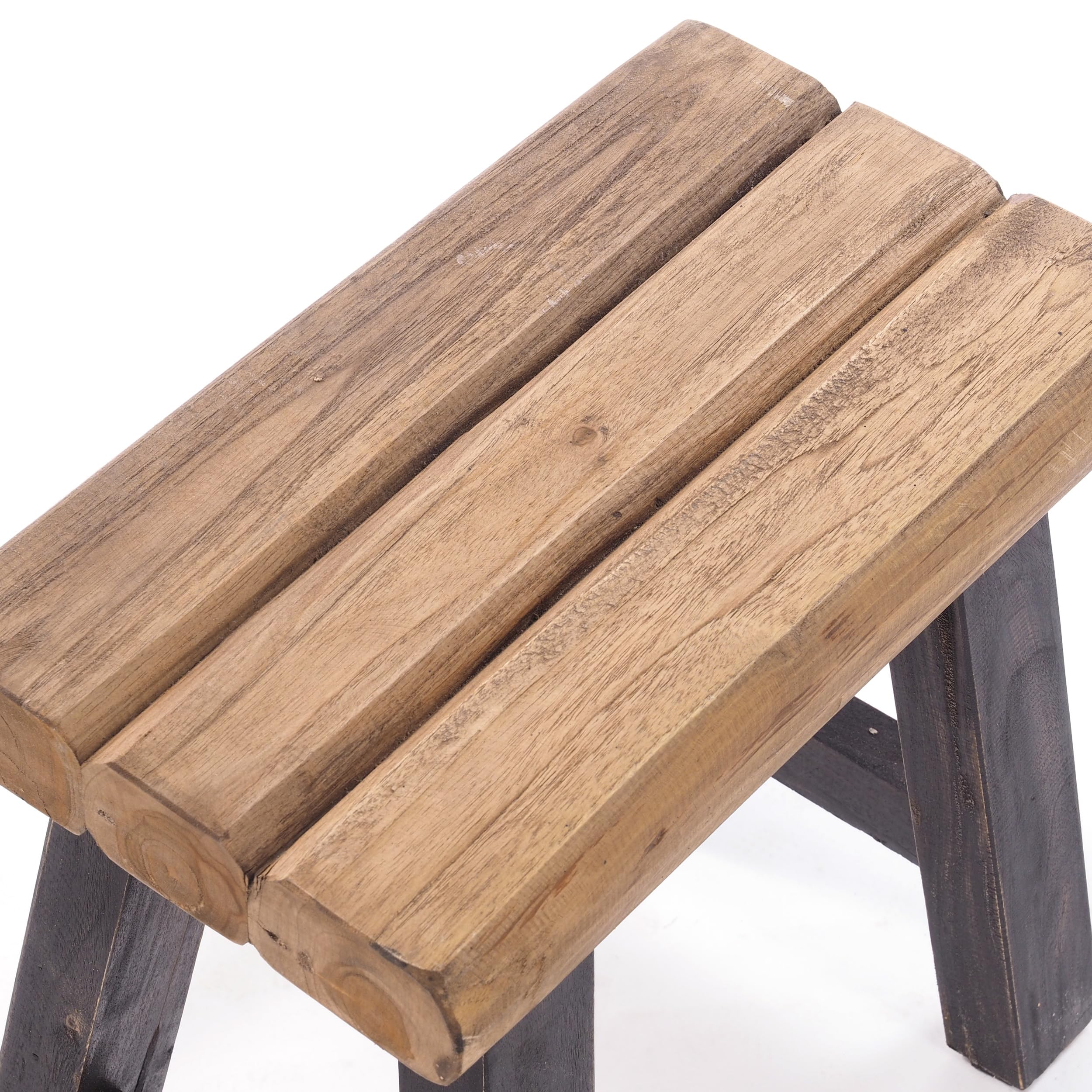 DESIGN DELIGHTS Tabouret vintage rustique - 41 x 42 x 24 cm (H x l x P) - Bois de teck - Tabouret pour plantes - Couleur : 04 noir naturel