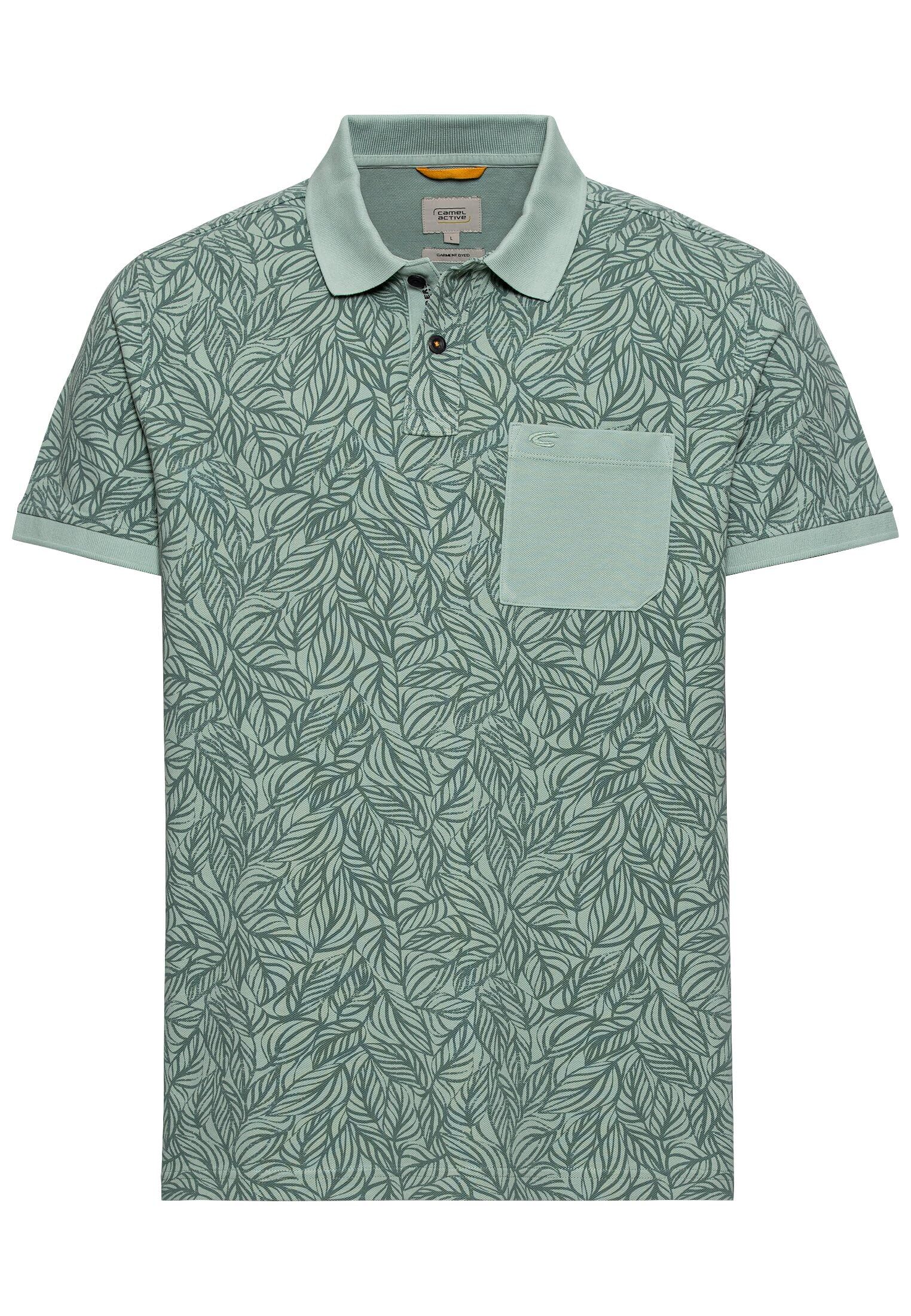 camel active Men's Herren Piqué Poloshirt aus Reiner Baumwolle mit Floralem Allover-Print Grün, Menswear-m Polo Shirt, Green, M
