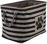 Vista 22 de Bone Dry - Cubo de almacenamiento para mascotas con parche de pata rayado, pequeño redondo, gris, para razas medianas