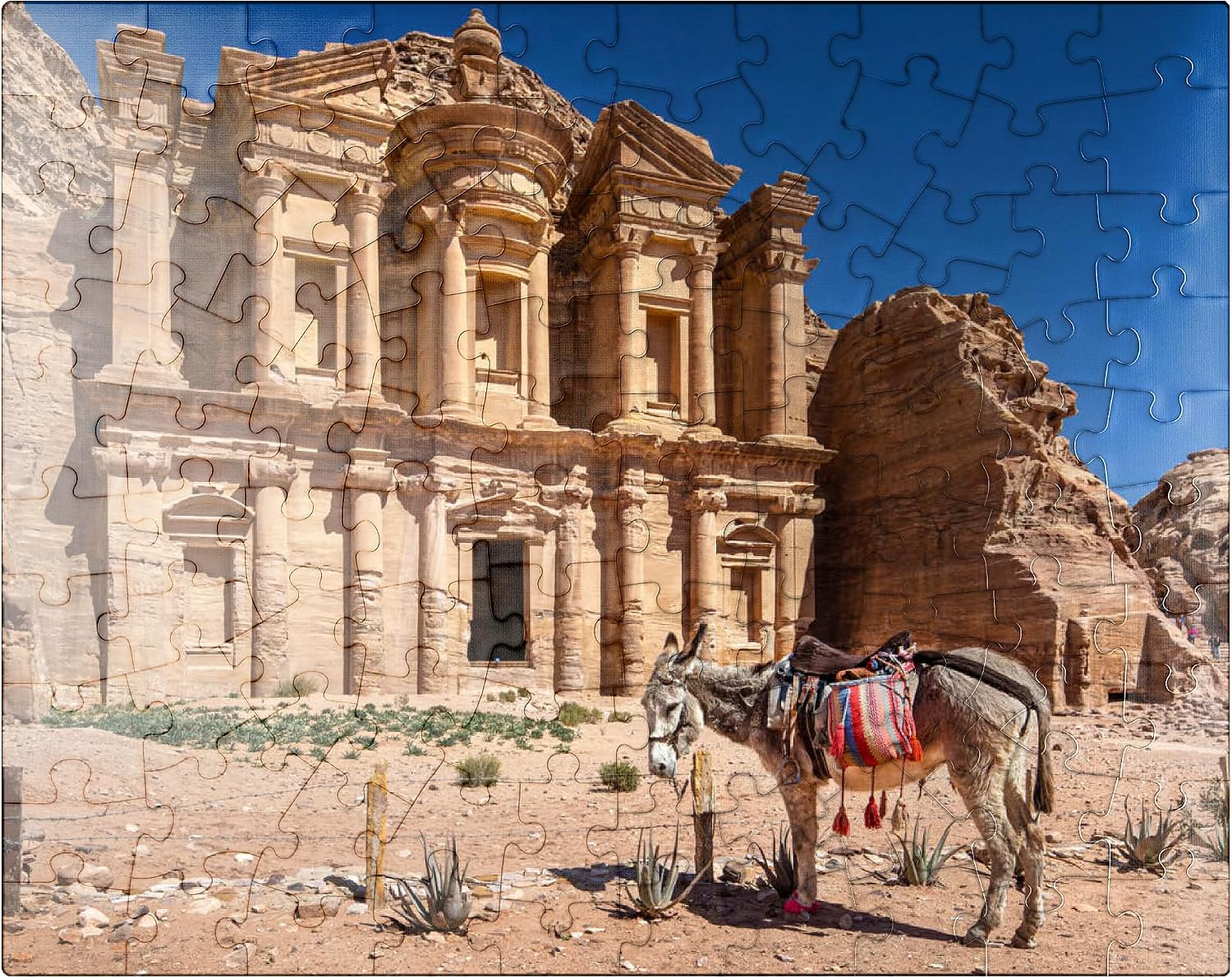 MyPuzzle Donkey in Front of The Monastery Ad-Deir (Al-Deir, El-Deir, Ed-Deir), Ancient Rock City of Petra, Jordan - Premium 500 Piece Jigsaw Puzzle for Adults