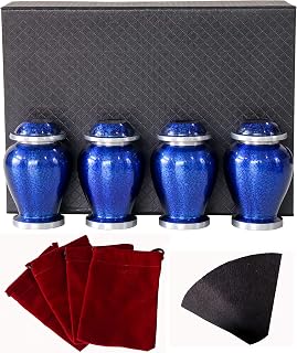 Marble Blue Small Urns for Human Ashes of Female Male | Set of 4 Aesthetic Keepsake Vials with 4 Velvet Carry Bags, A Paper Funnel and Premium Gift Box