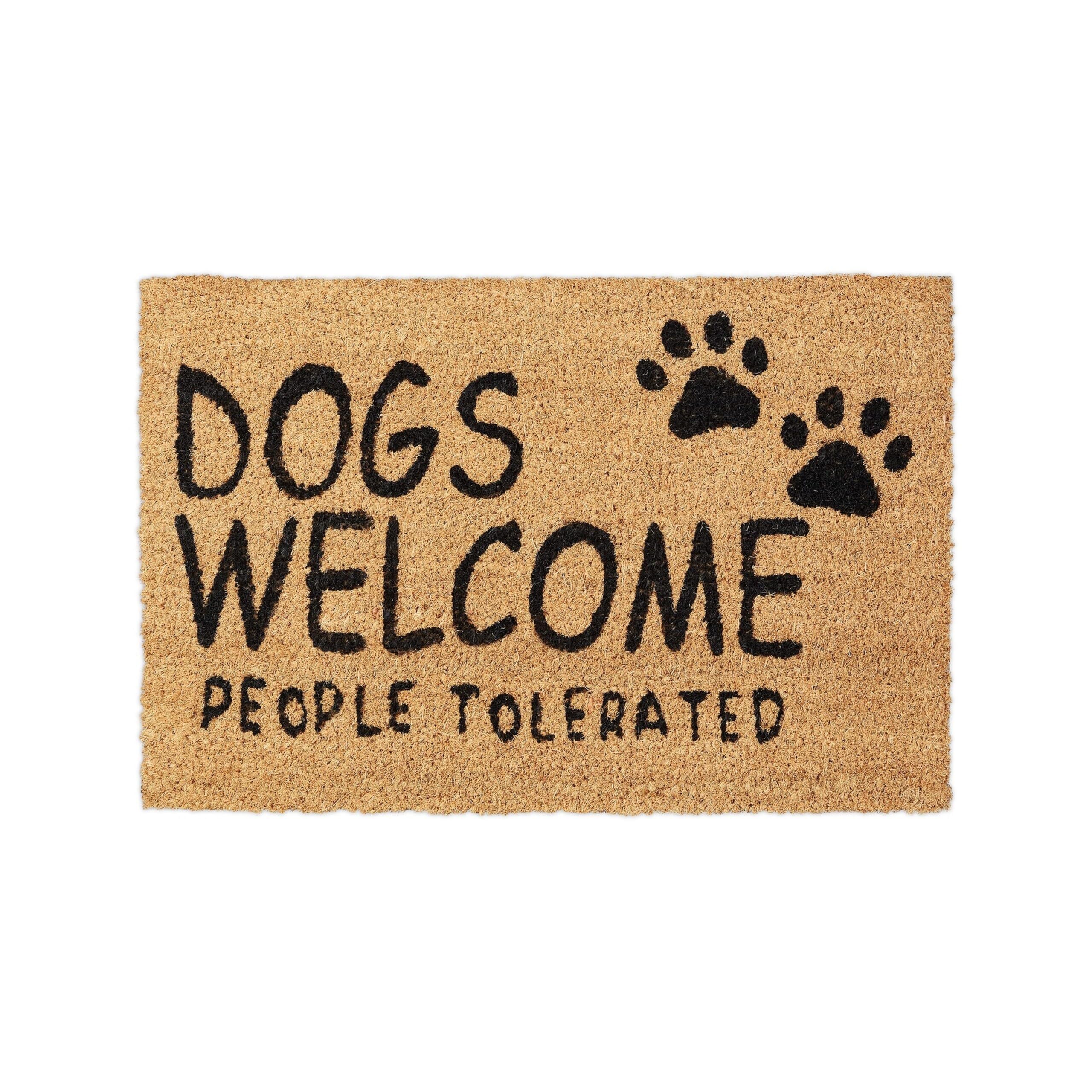 Relaxdays Zerbino, Fibra di Cocco, Frase Dogs Welcome, Zona Interna ed Esterna, LP40x60 cm, Antiscivolo, Naturale/Nero